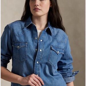 &Denim Pearl Snap Down Denim Shirt